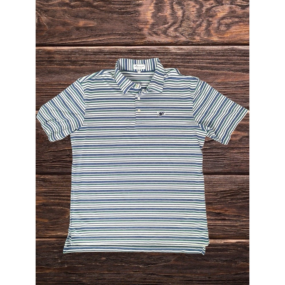 Peter Millar Summer Comfort Golf Polo Shirt Mens L Blue Striped Performance Bull